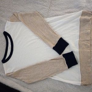 J. Crew: Artist T (tan, navy blue, and white long sleeve tee)